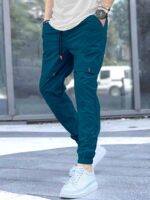 Cargo Cotton Pants in Teal Blue and Black.Cargos for Men.Track Pant for Boys amd Men.Oversize Cargo Trouser.Men's Oversized Cargo Utility Joggers.Multi Poket pent.