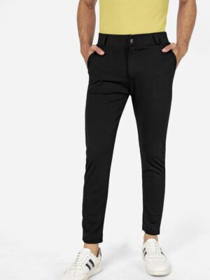 Formal Stretchable Black Pant with Expandable Waist for Men. Regular Fit, Flat Front, Premium Lycra Fabric Pants for Office, Party and Casual Wear