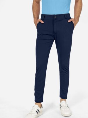 Formal Stretchable Navy Blue Pant with Expandable Waist for Men. Regular Fit, Flat Front, Premium Lycra Fabric Pants for Office, Party and Casual Wear