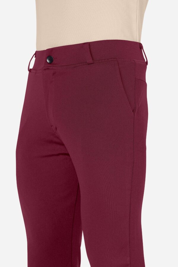 Formal Stretchable Maroon Pant with Expandable Waist for Men. Regular Fit, Flat Front, Premium Lycra Fabric Pants for Office, Party and Casual Wear