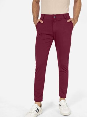 Formal Stretchable Maroon Pant with Expandable Waist for Men. Regular Fit, Flat Front, Premium Lycra Fabric Pants for Office, Party and Casual Wear