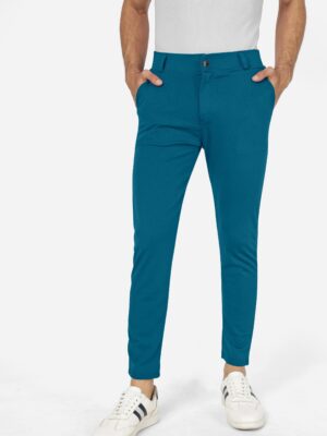 Formal Stretchable Teal Blue Pant with Expandable Waist for Men. Regular Fit, Flat Front, Premium Lycra Fabric Pants for Office, Party and Casual Wear