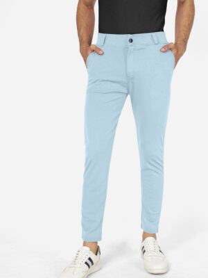 Formal Stretchable Sky Pant with Expandable Waist for Men. Regular Fit, Flat Front, Premium Lycra Fabric Pants for Office, Party and Casual Wear