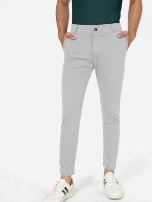 Formal Stretchable Light Grey Pant with Expandable Waist for Men. Regular Fit, Flat Front, Premium Lycra Fabric Pants for Office, Party and Casual Wear