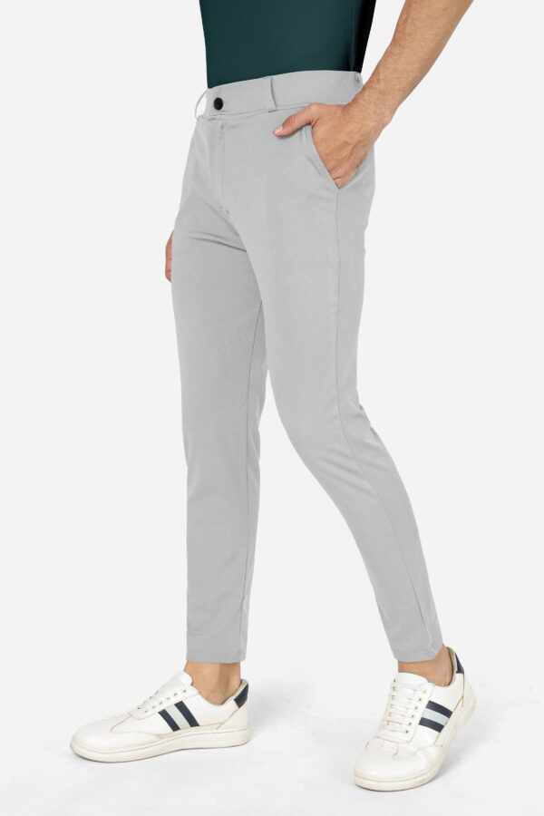 Formal Stretchable Light Grey Pant with Expandable Waist for Men. Regular Fit, Flat Front, Premium Lycra Fabric Pants for Office, Party and Casual Wear
