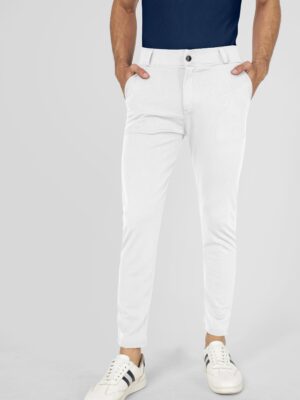 Formal Stretchable White Pant with Expandable Waist for Men. Regular Fit, Flat Front, Premium Lycra Fabric Pants for Office, Party and Casual Wear