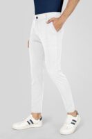 Formal Stretchable White Pant with Expandable Waist for Men. Regular Fit, Flat Front, Premium Lycra Fabric Pants for Office, Party and Casual Wear