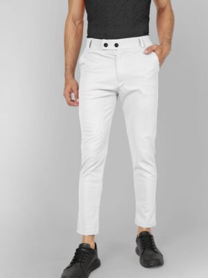 White Lycra Stretchable Formal Slim Fit  Trouser Pant